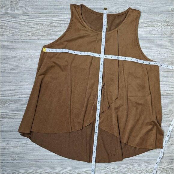 Tyche Women’s Medium Brown Sleeveless Asymmetrical Boho Blouse Top Stretch - Picture 6 of 8